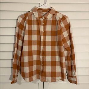 LOFT Petites Brown and White Checkered Shirt